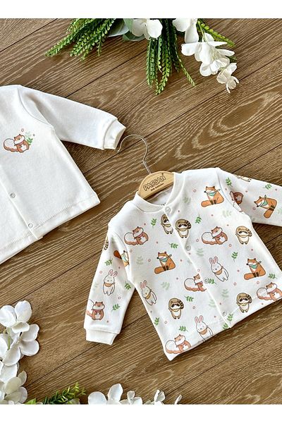 PATSAN 2-Piece Cotton Combed Baby Top Cardigan Set Raccoon