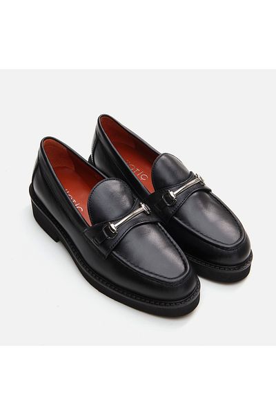 Hotiç Γυναικείο Loafer μαύρο γνήσιο δέρμα