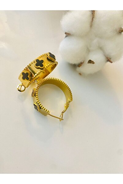 Çelik Gizar Aks. Mineli Siyah Yonca Küpe