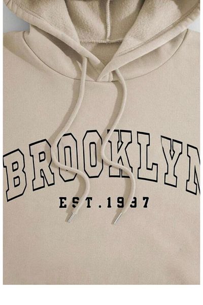 CAST COLLECTİON Γυναικείο φούτερ μπεζ Brooklyn Printed