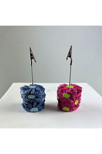 Melouro Fuchsia Green Gray Blue Daisy 2-Piece Note Holder Set