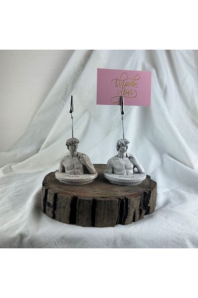 Melouro Antique David Pedestal Sculpture Set of 2 Note Holder, Photo Holder