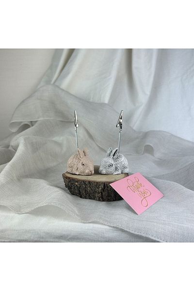 Melouro Gray Antique and Cream Rabbit 2-Piece Note Holder Set, Photo Holder