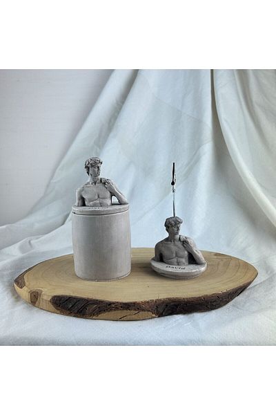 Melouro Mink Antique David Sculpture Note Holder with Lid and David Base Set of 2