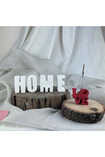 Melouro H O M E" Lettering Concrete Decorative Object and "LOVE" Written Note Holder Set of 2