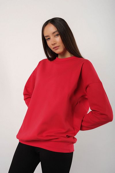MODAGEN Women's Red Focus Back Printed Crew Neck Oversize Sweatshirt