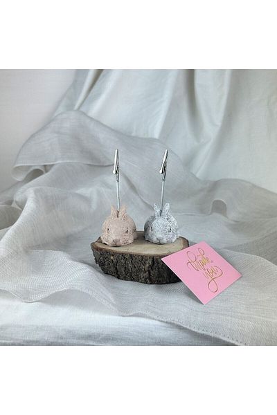 Melouro Gray Antique and Cream Rabbit 2-Piece Note Holder Set, Photo Holder