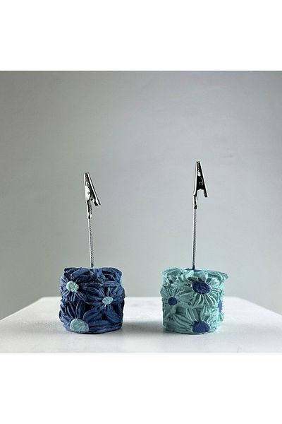 Melouro Light Blue Gray Blue Daisy 2-Piece Note Holder Set