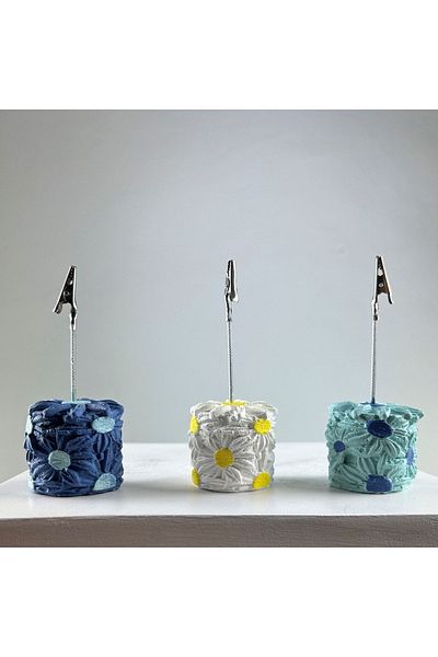 Melouro Gray Blue Light Blue Daisy 3-Piece Note Holder Set