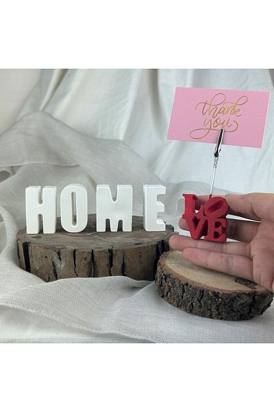 Melouro H O M E" Lettering Concrete Decorative Object and "LOVE" Written Note Holder Set of 2