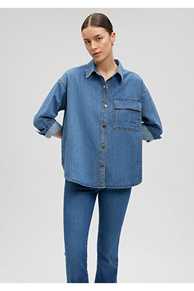 Mavi İndigo Denim Cepli Gömlek Loose Fit / Bol Rahat Kesim 1210879-86971