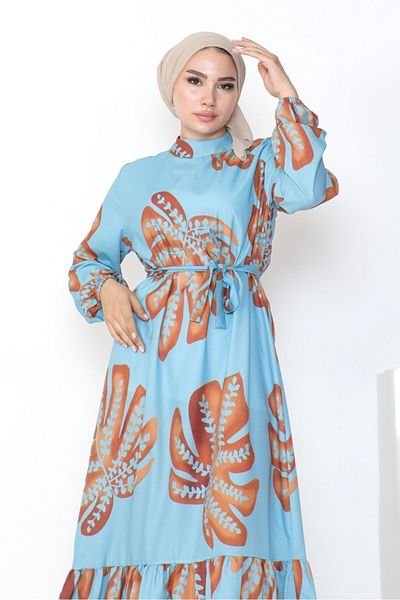 Bestenur Rochie cu brâu Lenar albastră - 1049