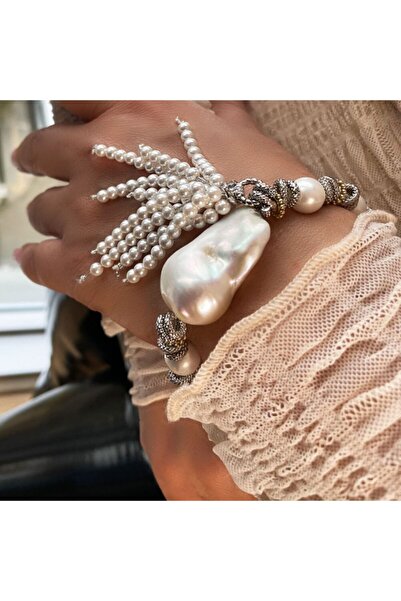 Bayemeyc Suma Gümüş Kaplama Barok İnci Bileklik