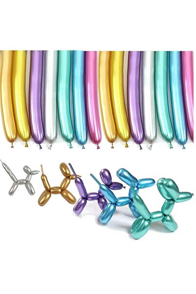 BalonEvi Karışık Renk Krom Sosis Balon 10 Adet