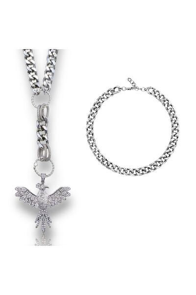 Bayemeyc Phoenix Gümüş Anka Kuşu Kolye - Gümüş Kaplama Zincir Choker