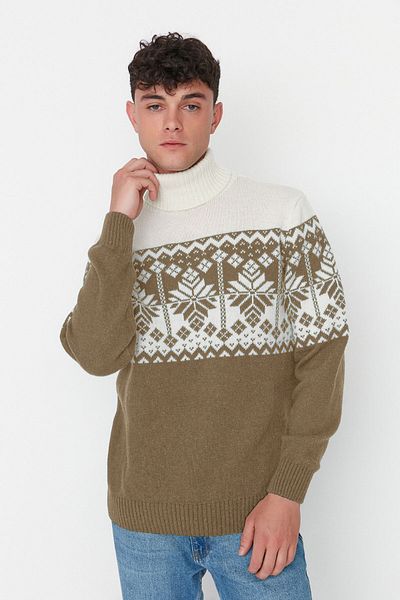 Trendyol Collection Rollkragenpullover aus Nerzstrick – Woll-Ethno-Design TMNAW22KZ0296