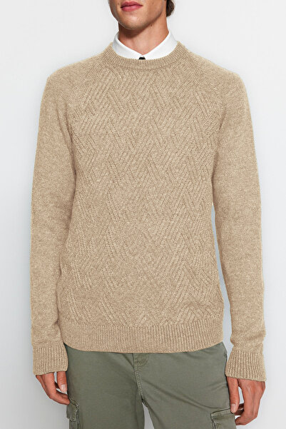 Trendyol Collection Πλεκτό πουλόβερ Unisex Stone Color Crew Neck Wool - TMNAW22KZ0290