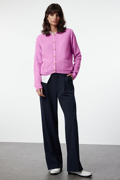 Trendyol Collection Pink Knitwear Cardigan - Jacket Look, Button and Pocket Detail Twoaw25Hi00000