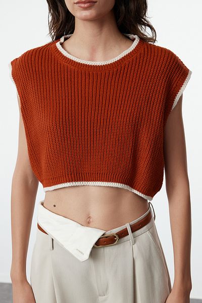 Trendyol Collection Brick Color Crop Knitwear Svetr - TWOAW25SV00003