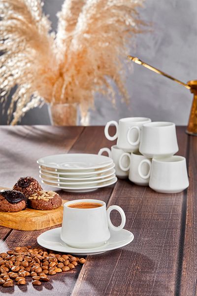 Taç طقم فناجين قهوة توليب - طقم أبيض اللون
