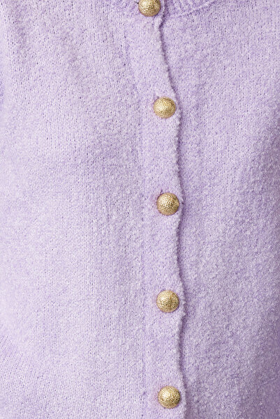 Trendyol Collection Liliowy guzik, szczegółowy, miękki, dzianinowy kardigan TWOAW25HI00147