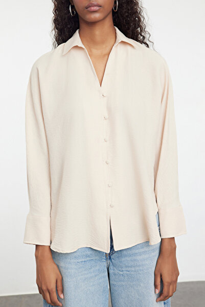 Trendyol Collection Oversize bézs szőtt ing - TWOAW24GO00017