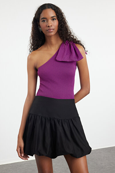 Trendyol Collection Plum μονόμανικο φιόγκο Λεπτομερής πλεκτή μπλούζα TPRSS22B...
