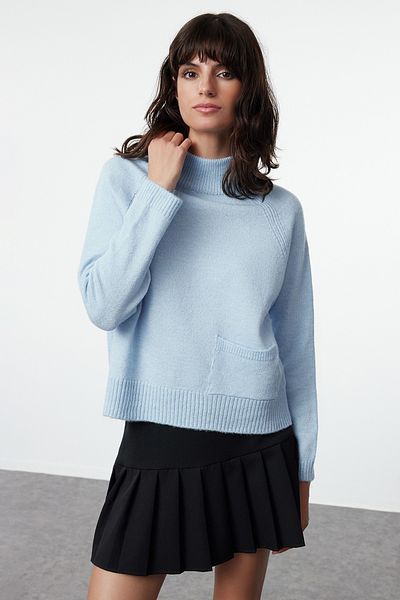 Trendyol Collection Pulover din tricotaje moale - Albastru, Detaliat pentru buzunar TWOAW25KZ00107