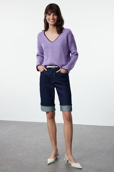 Trendyol Collection Pulover din tricotaje liliac Wide Fit - Texturat moale TWOAW25KZ00224