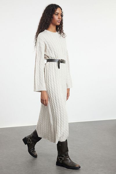Trendyol Collection Stone Maxi Knitwear Haargeflochtenes, weites Formkleid TWOAW25EL00078