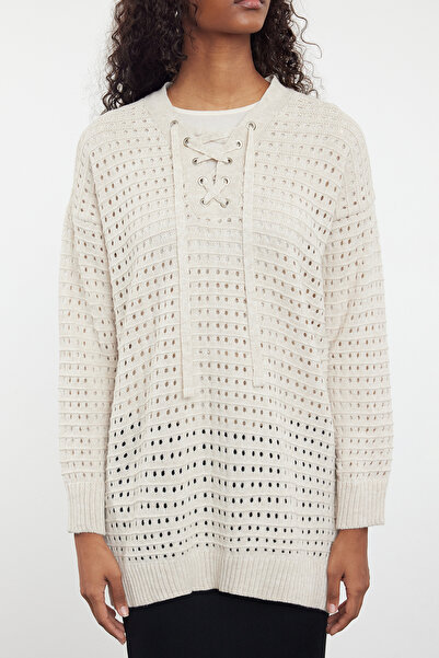 Trendyol Modest Pulover din tricotaje ajurate cu ochi de piatră cu accesorii - TCTAW25AK00003