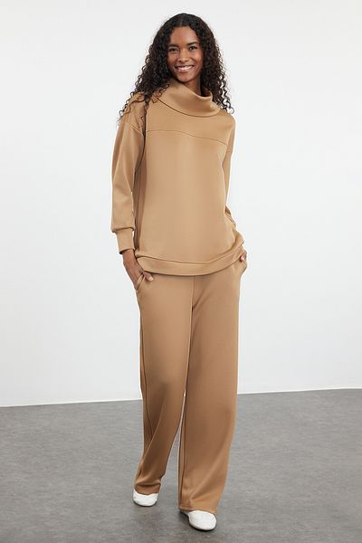 Trendyol Modest Scuba Fabric Mink gallér alsó-felső készlet - TCTAW25US00084