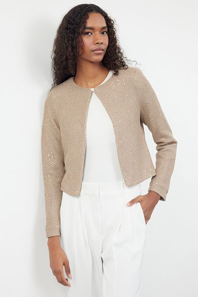Trendyol Collection Μπεζ πούλιες Λεπτομερής πλεκτή ζακέτα Crop - TWOAW25HI00292