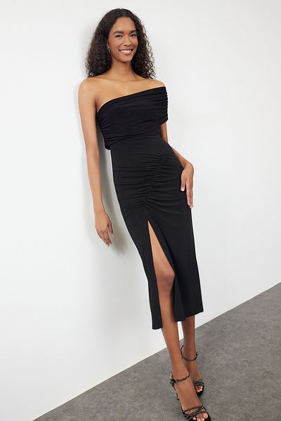 Trendyol Collection TPRSS24EL00264 Μοντέλο Μαύρο Υφαντό Φόρεμα