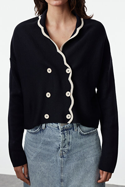 Trendyol Collection Navy Blue Color Blocked Double Breasted Knitwear Cardigan - Limited Edition Twoaw22Hi0359