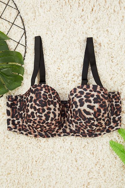 Trendyol Curve Σουτιέν StrapleSS Leopard Print Plus Size - Αποσπώμενο λουράκι χοντρό σχοινί, έγχρωμο TBBAW25CW00000