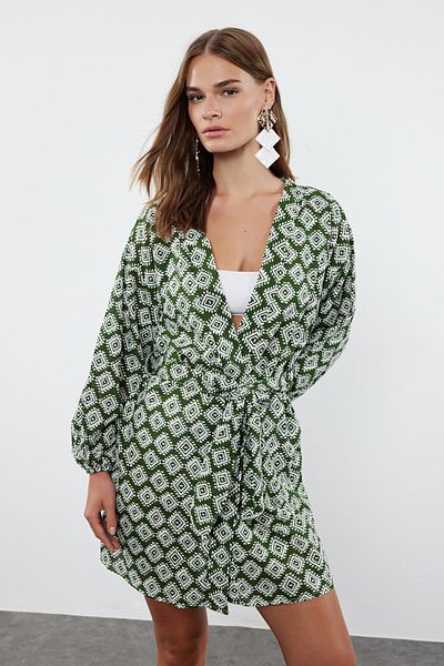 Trendyol Collection 100% Cotton Geometric Patterned Mini Kimono and Caftan - TBESS22KM0022