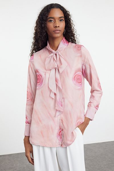 Trendyol Modest Rüschenhemd mit getrockneten Rosen - gemustert, gewebt, TCTAW25TG00003