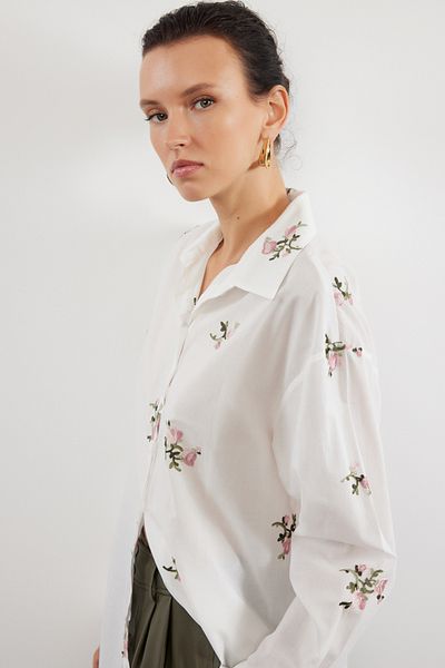 Trendyol Collection Ecru Floral Embroidered Shirt - Woven, TWOAW25GO00014