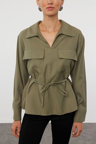 Trendyol Collection Khaki öves szőtt ing TWOAW25GO00018