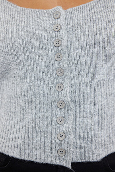 Trendyol Collection Square Collar Gray Knitwear Crop Cardigan - TWOAW25HI00178