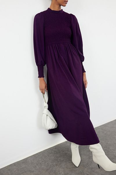Edit by Trendyol Long Purple Gipe Detailed Dress - TEDAW25EB00001