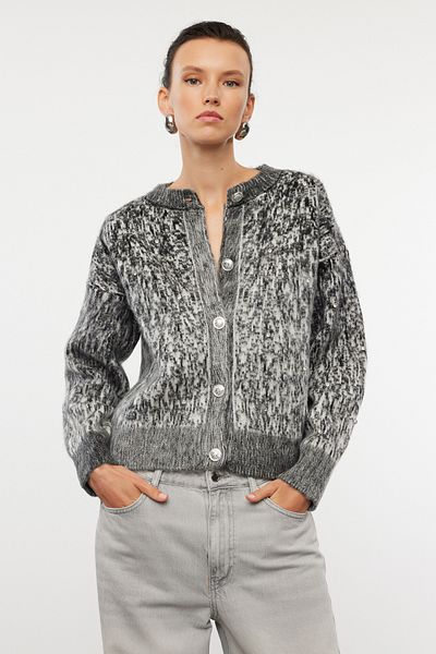Trendyol Collection Mintás puha kötöttáru kardigán - antracit, kabát megjelenés TWOAW25HI00185