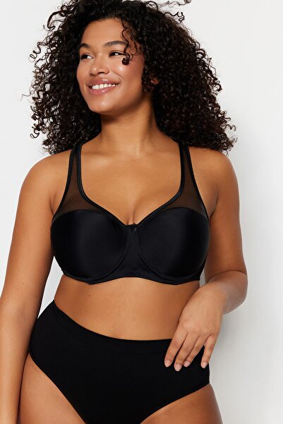 Trendyol Curve Plus Size Gathering Mesh Tulle Bra 2 Pack - Μαύρο/Εκρού TBBAW25CW00001