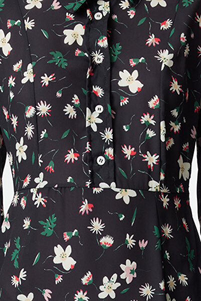 Trendyol Modest Φόρεμα μαύρο με λουλούδια - υφαντό, TCTSS24EB00208