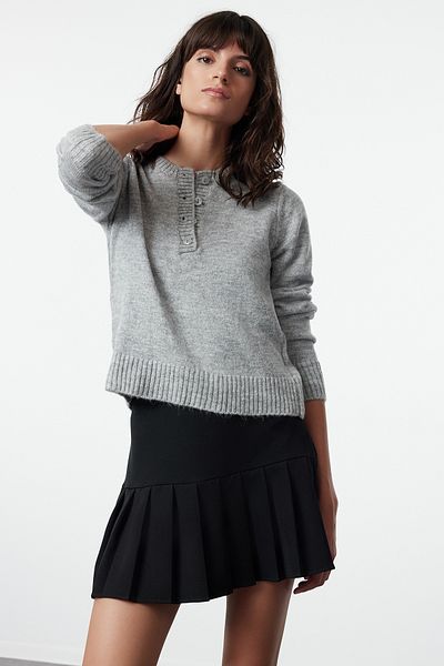 Trendyol Collection Soft Textured Gray Knitwear Sweater - TWOAW25KZ00160