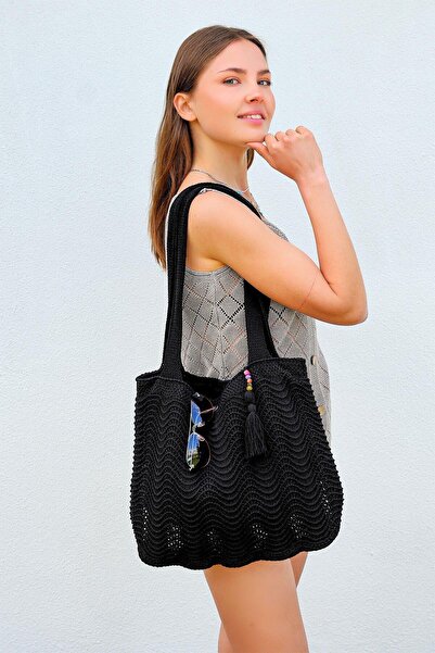 CHUBA Black Women's Knitwear Casual Dress and Beach Bag - Accessory and Lined Strap Chax803