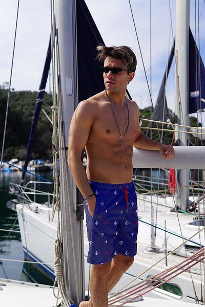 C&City Digital bedruckte Herrenshorts C1134 Marineblau