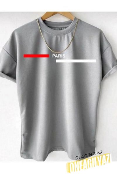 oneagılyazı Oversize Black T-shirt - Paris Printed