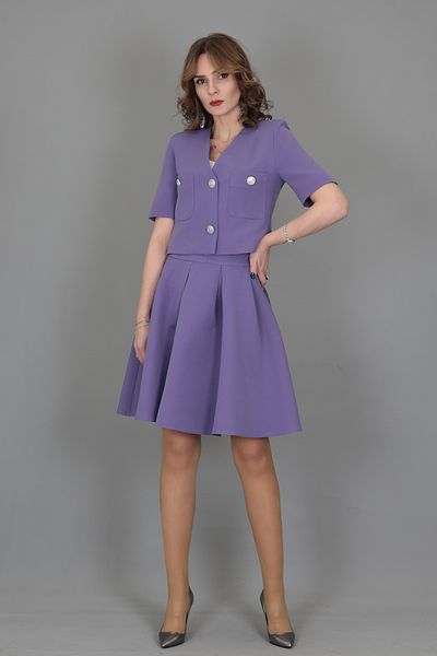 ÖNDER ÖZSOY Short Sleeve Collarless Mini Jacket & Flared Short Skirt Set-lilac
